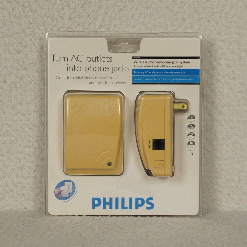 Philips PH0900 Wireless Phone Modem Jack System AC Outlet Wall Telephone Sealed